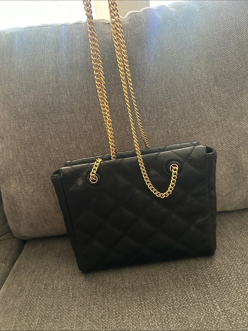 Tory Burch Black Quilted Shoulder Bag with Gold Chain